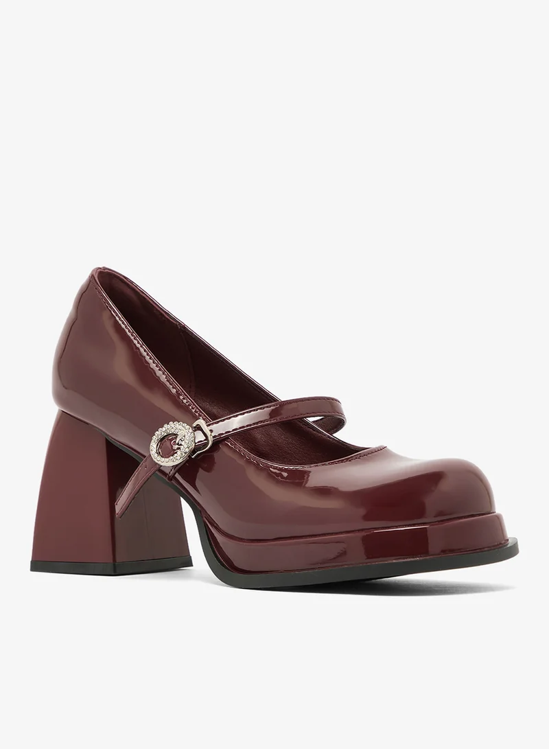 Ginger Platform Chunky High Heel Strap Buckle Detail Mary Janes